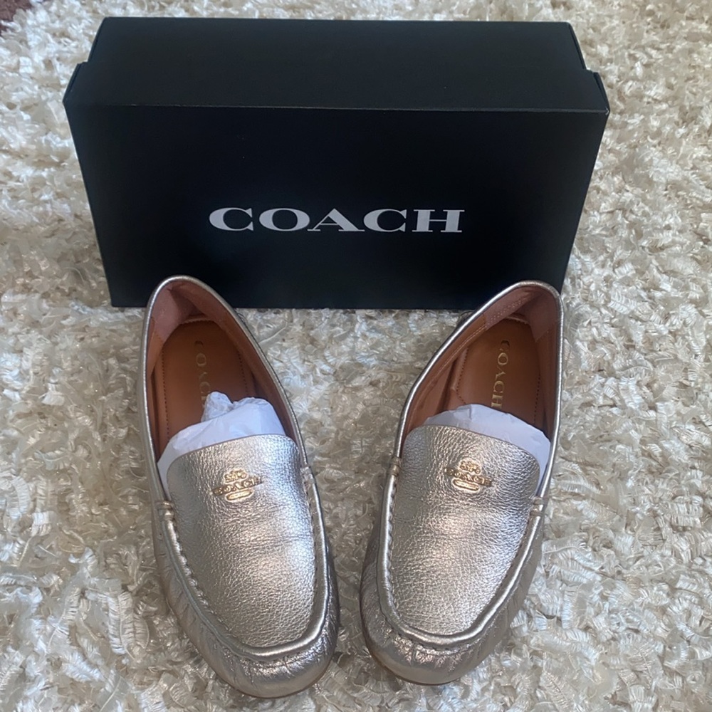 Brand new metallic beige coach slip on shoes!!